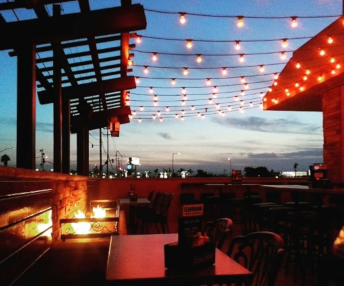 Outdoor patio at night